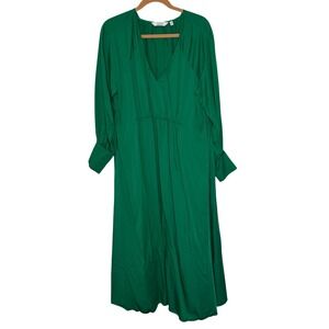 & Other Stories Kelly Green V Neck Long‎ Sleeve Midi Dress Size Large